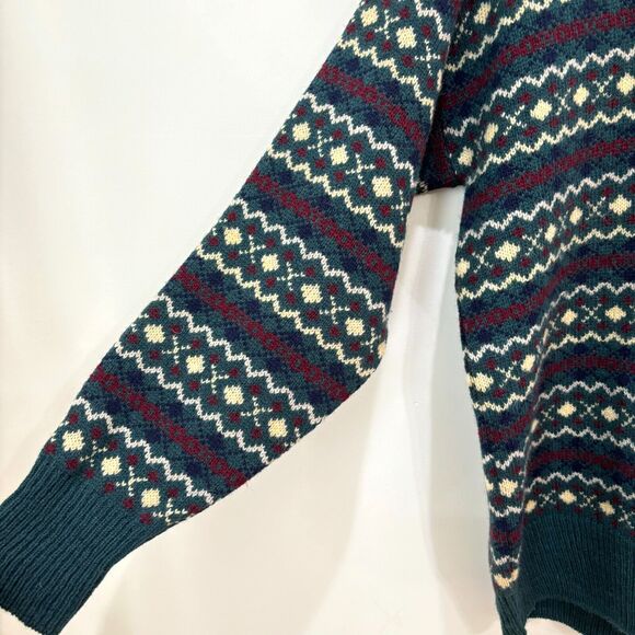 Vintage Mac Roy Wool Sweater Mens Large Scotland Green Grandpa 80s Holiday Ski - Picture 4 of 10